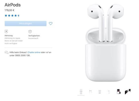 AirPods ausverkauft - Screenshot - Apfelpage.de