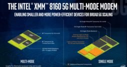 The Intel XMM 8160 5G modem will offer very clear improvements in power, size and scalability in a package that will be smaller than a U.S. penny. It will be released in the second half of 2019, and it will support the new standard for 5G New Radio (NR) standalone (SA) and non-standalone (NSA) modes as well as 4G, 3G and 2G legacy radios in a single chipset. (Credit: Intel Corporation)