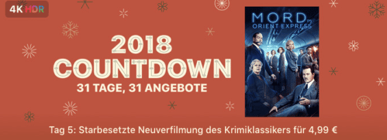 iTunes Angebote: Movie Mittwoch “ Solo: A Star Wars Story“ für 1,99 Euro & 2018 Countdown „Mord im Orient-Express“ für nur 4,99 Euro!