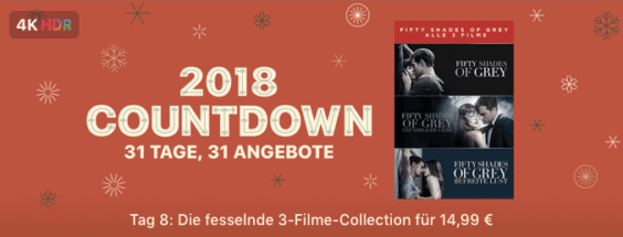 iTunes Filme: 2018 Countdown mit Fifty Shades of Grey, Weihnachtsfilme reduziert und viele weitere Angebote