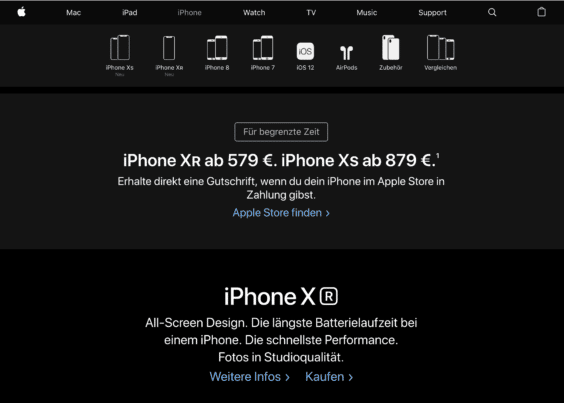 iPhone 7 und 8 nicht mehr online bei Apple - Screenshot