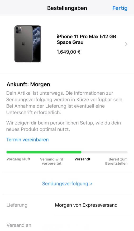 Apple Store-Versand - Screenshot