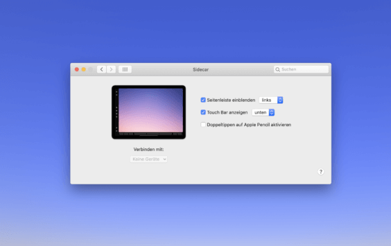 macOS Catalina Sidecar-Einstellungen - Screenshot