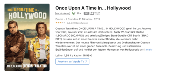 iTunes Movie Mittwoch: „Once Upon A Time in Hollywood“ für 1,99€ leihen