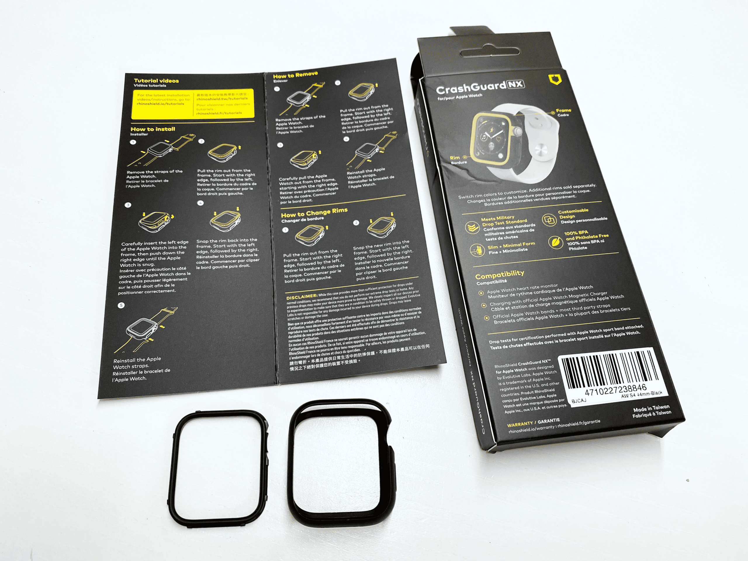 Rückseite der Verpackung und Anleitung im Inneren.