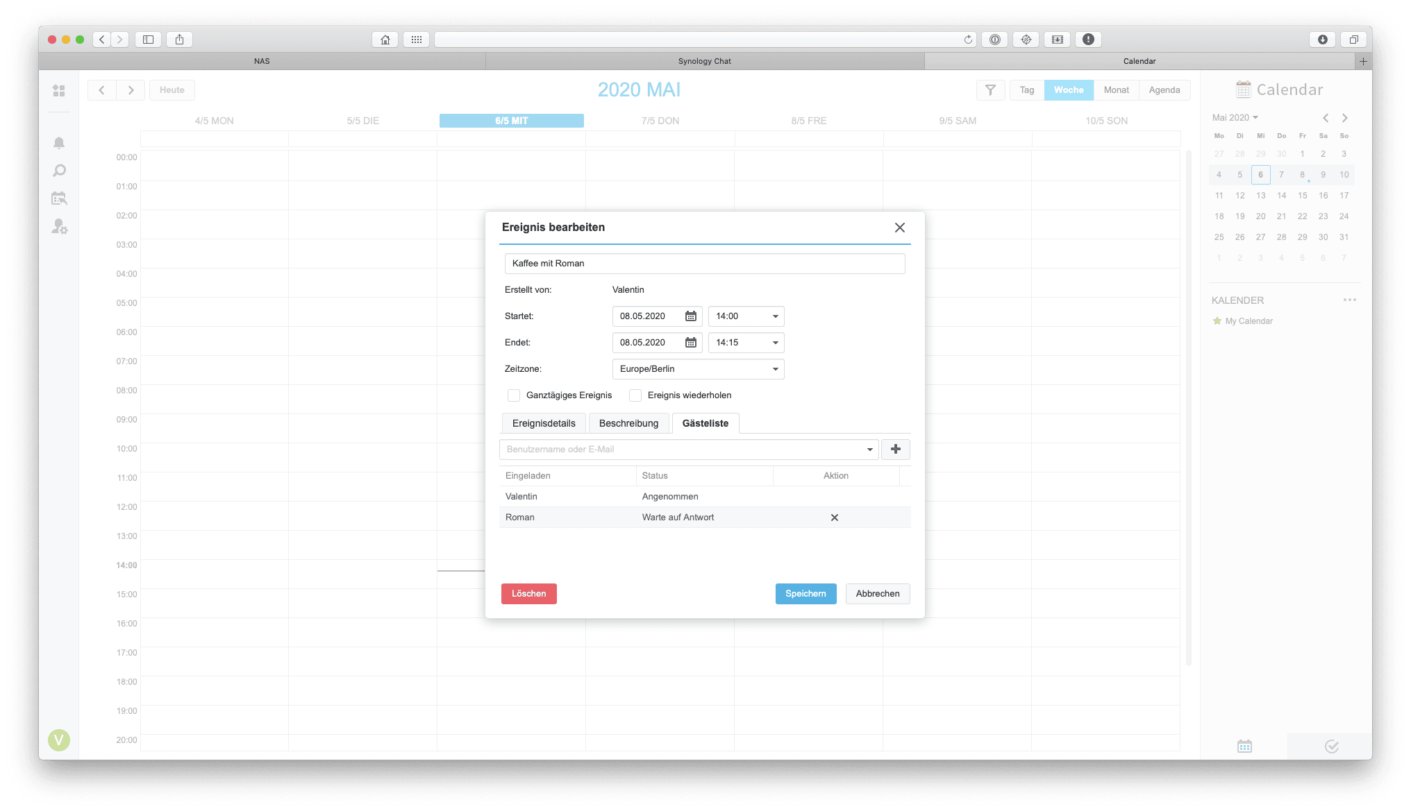 Das nahtlose Ineinandergreifen der NAS-Anwendungen ist auch beim Kalendereintrag von Vorteil