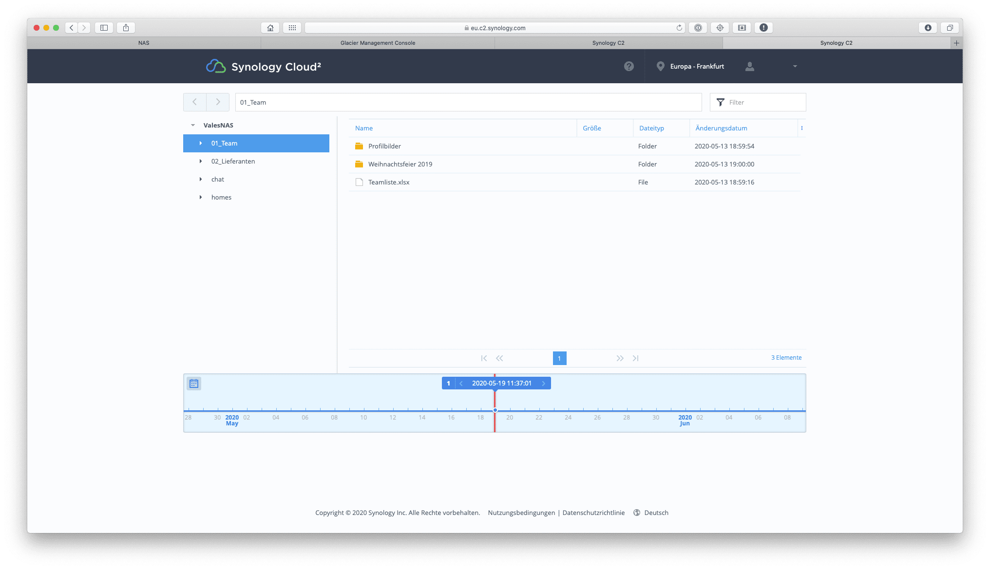 Dashboard von Synology C2