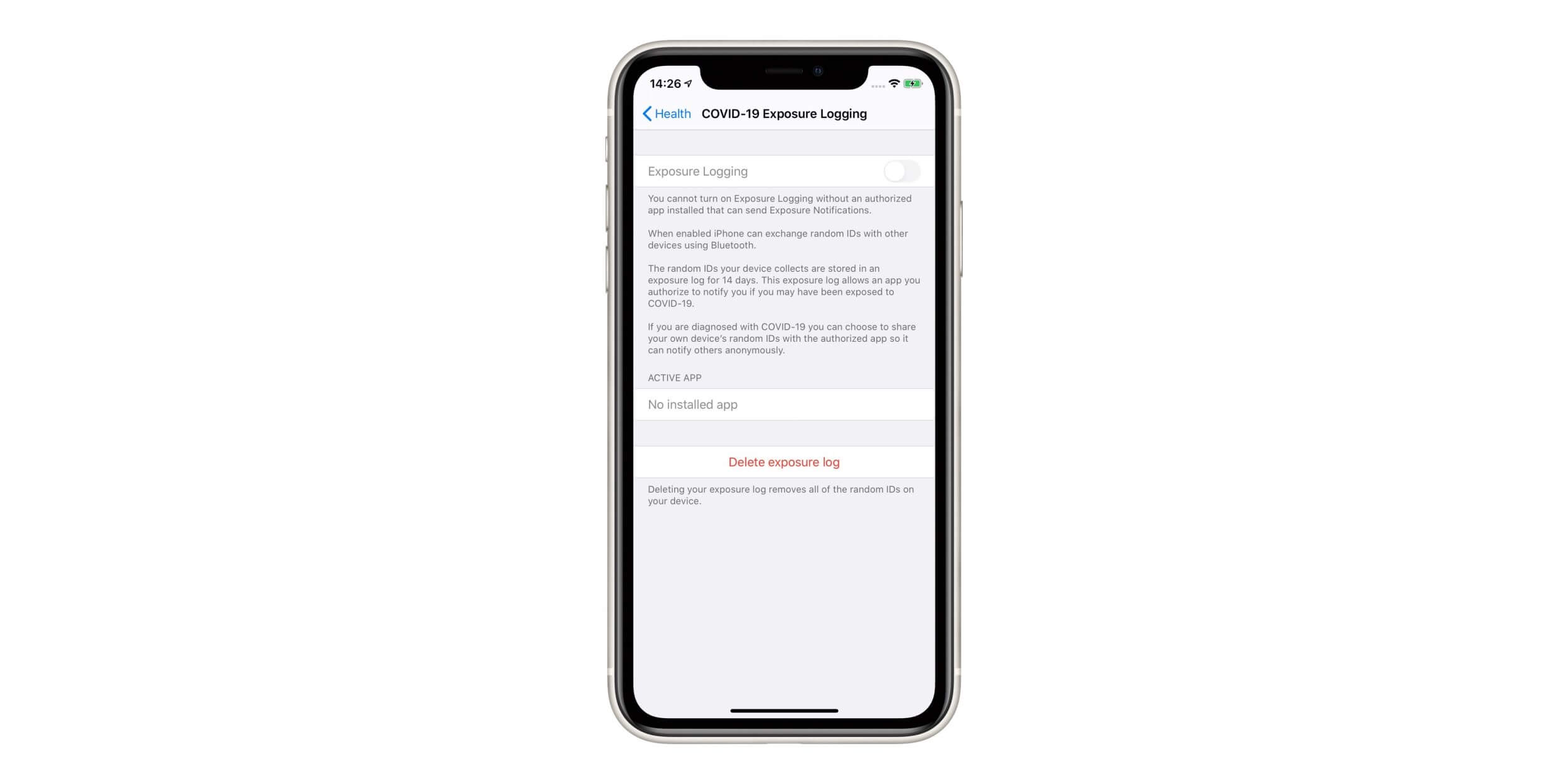 iOS 13.5 Beta Corona-API Erklärung von Apple - Screenshot