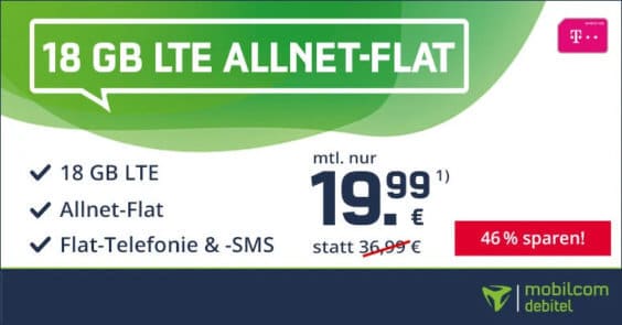 Mobilfunk-DEAL: mobilcom-debitel 18 GB für 20 Euro im Monat und weitere Angebote