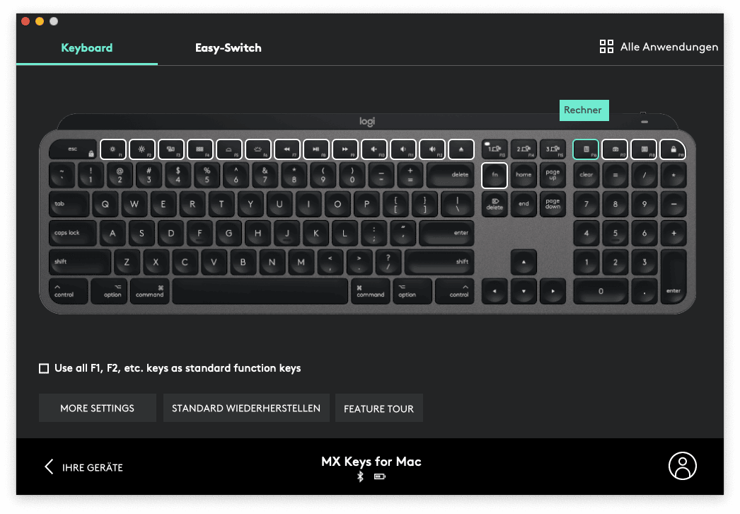 Die fn-Tasten können fast vollständig angepasst werden.