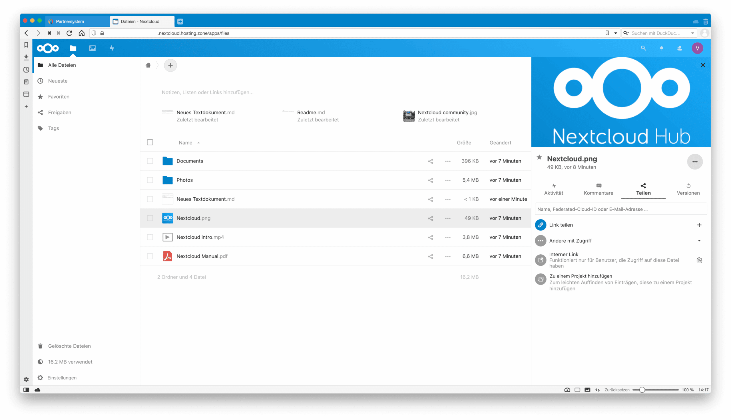 Das Teilen von Dateien funktioniert in Nextcloud sehr einfach.