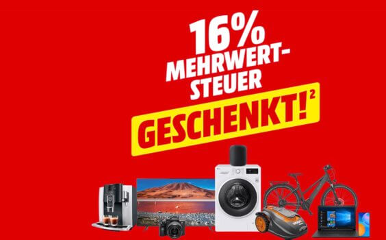 Fürs Wochenende: Bei Mediamarkt lässt sich die Mehrwertsteuer sparen (effektiv 14%)