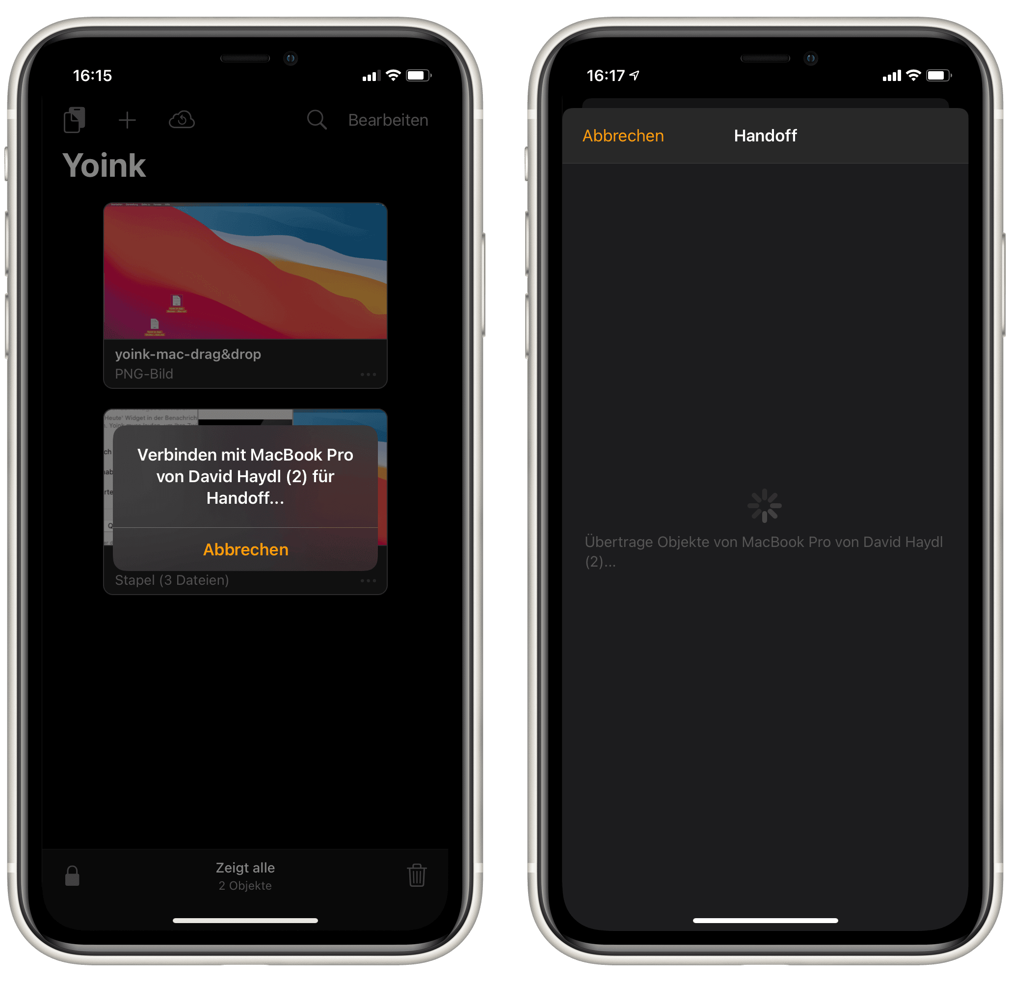 Yoink Handoff iOS