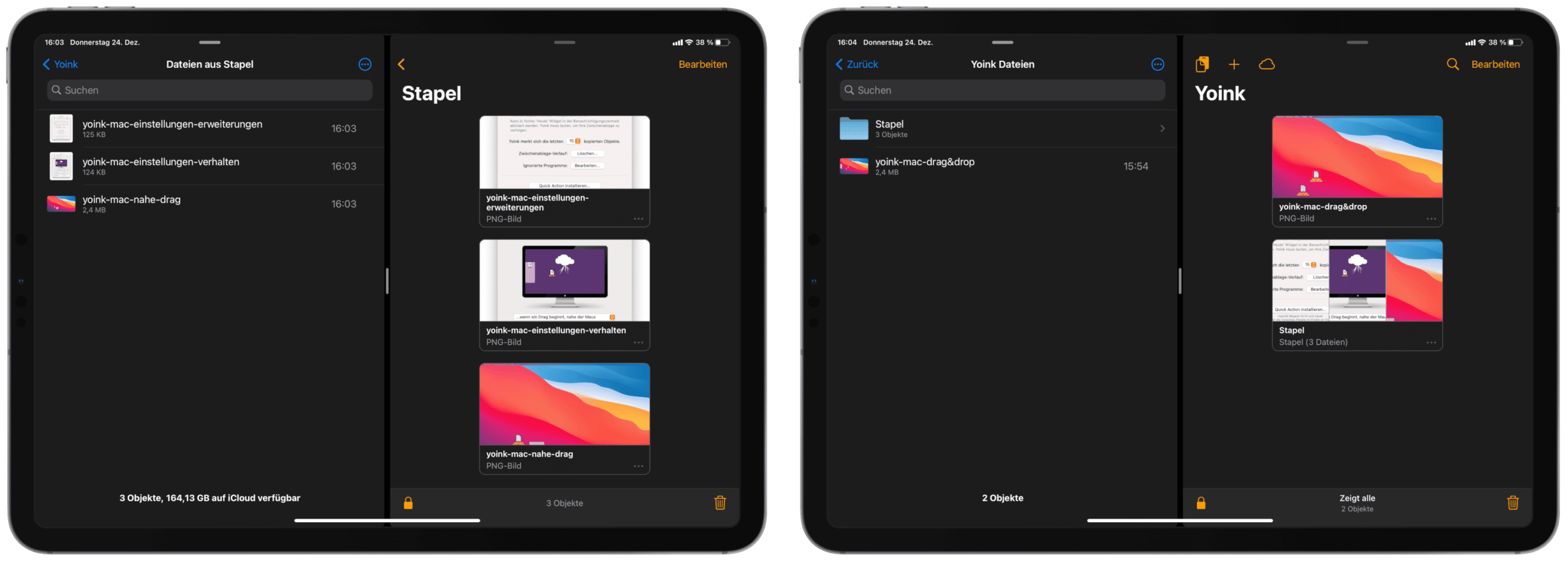 Yoink iPadOS Stapel