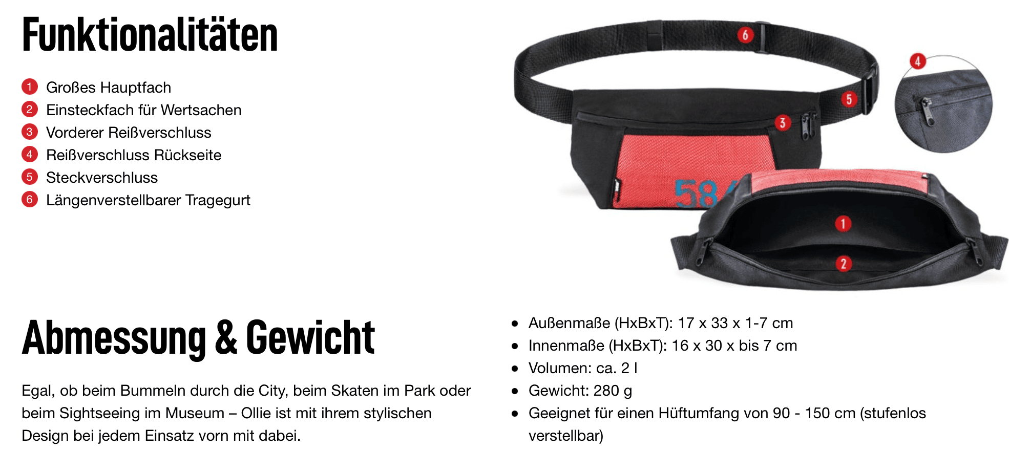 Viel Stauraum, kleine Größe: Hip-Bag Ollie ist ein echtes Effizienzwunder. (Bild: Feuerwear)