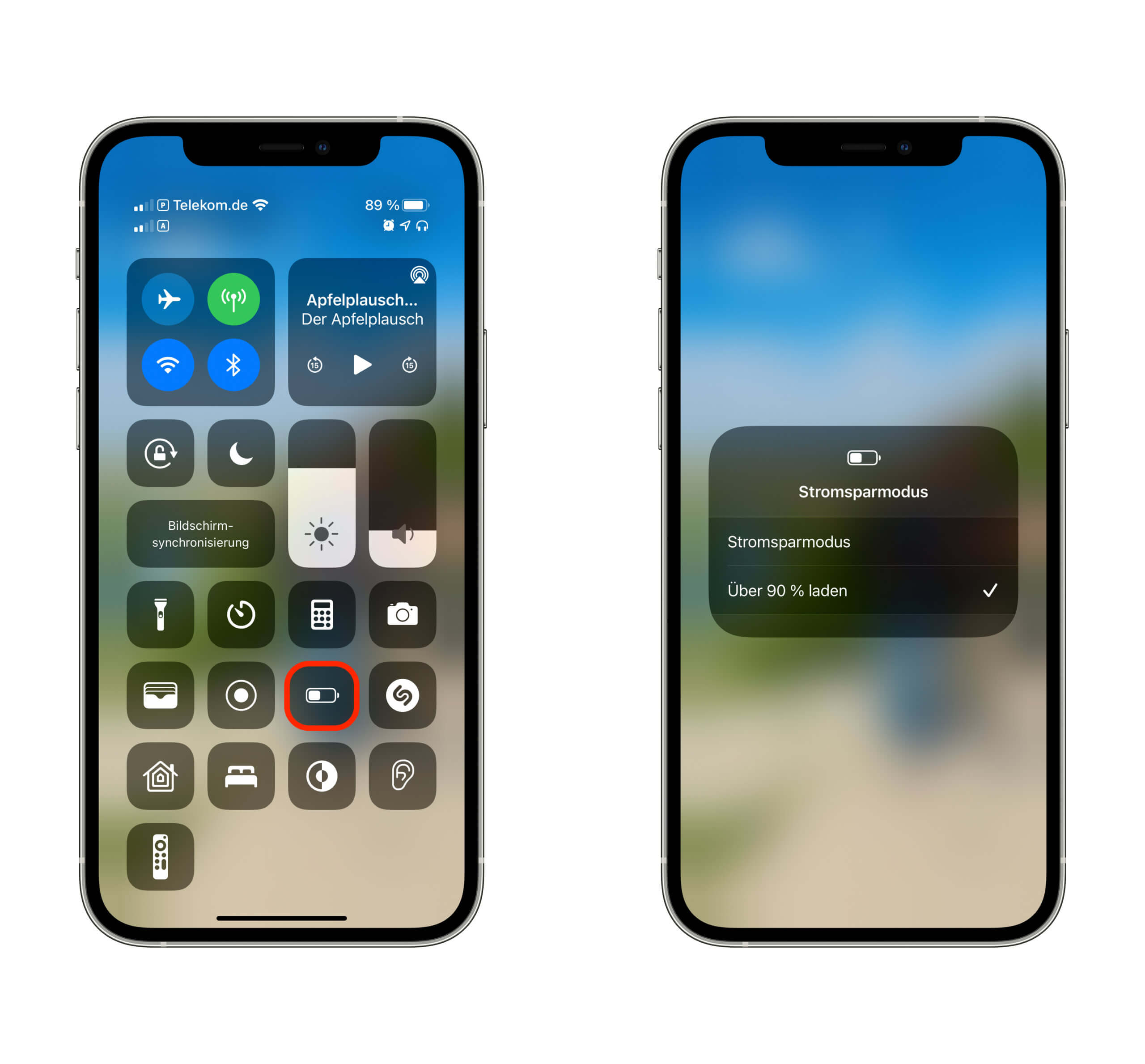 Über das Kontrollzentrum kann man das Vollladen des iPhones erzwingen.