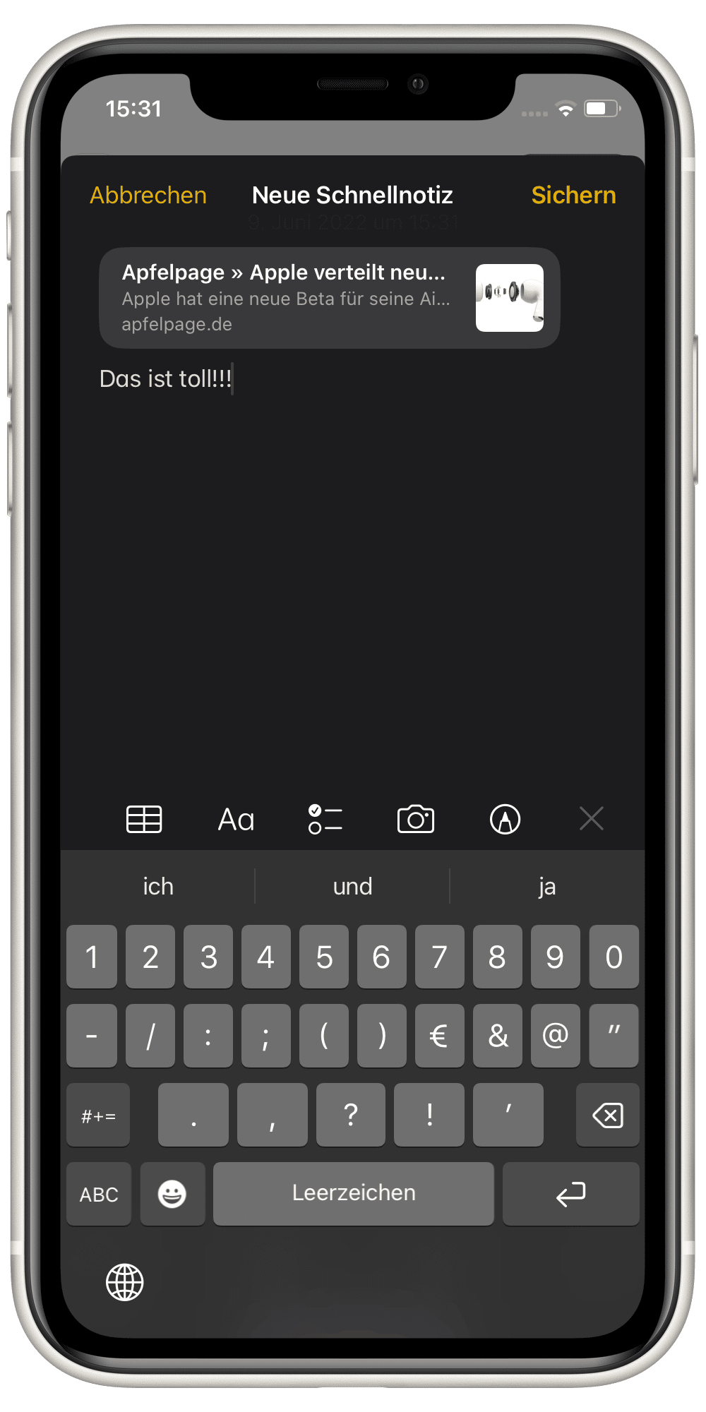 iOS 16 Schnellnotizen