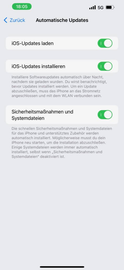 Automatische Updates in iOS 16 - Screenshot