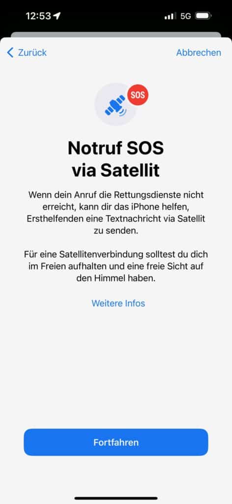 Satellitennotruf am iPhone einrichten - Screenshot