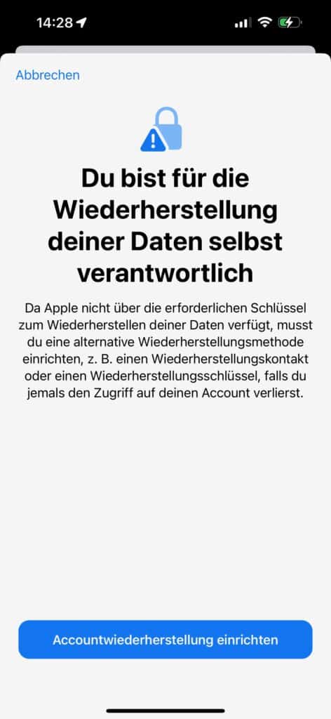 Erweiterten Datenschutz unter iOS 16.3 einrichten - Screenshot