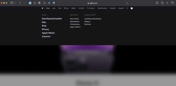 Apple überarbeitet seine Webseite und führt ein Dropdown-Menü ein