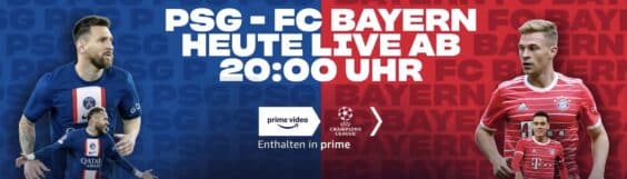 Programmhinweis: Achtelfinale der Champions League zwischen PSG und Bayern München bei Prime Video
