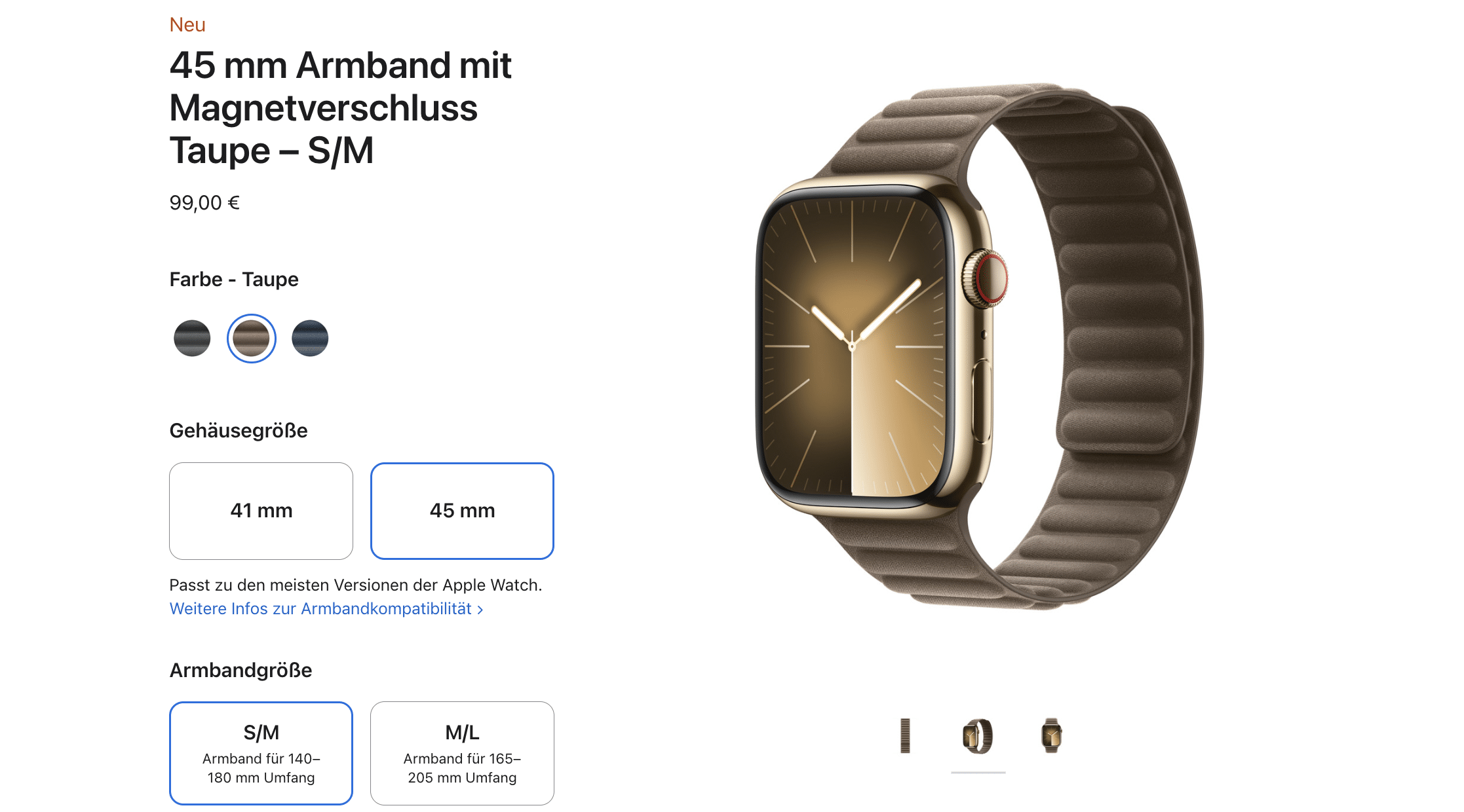 Armband mit Magnetverschluss aus Feingewebe für die Apple Watch