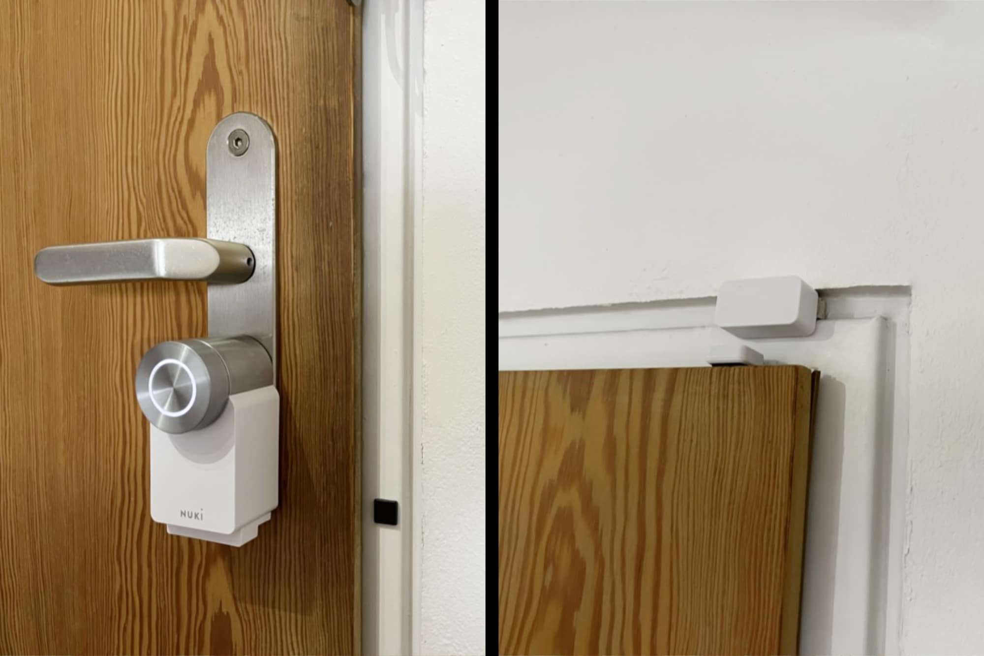 Alt vs. neu: Das Smart Lock 2.0 arbeitete mit einem kleinen Magnet am Türrahmen, seit Einführung des Smart Lock 3.0 gibt es nur noch den Door-Sensor.