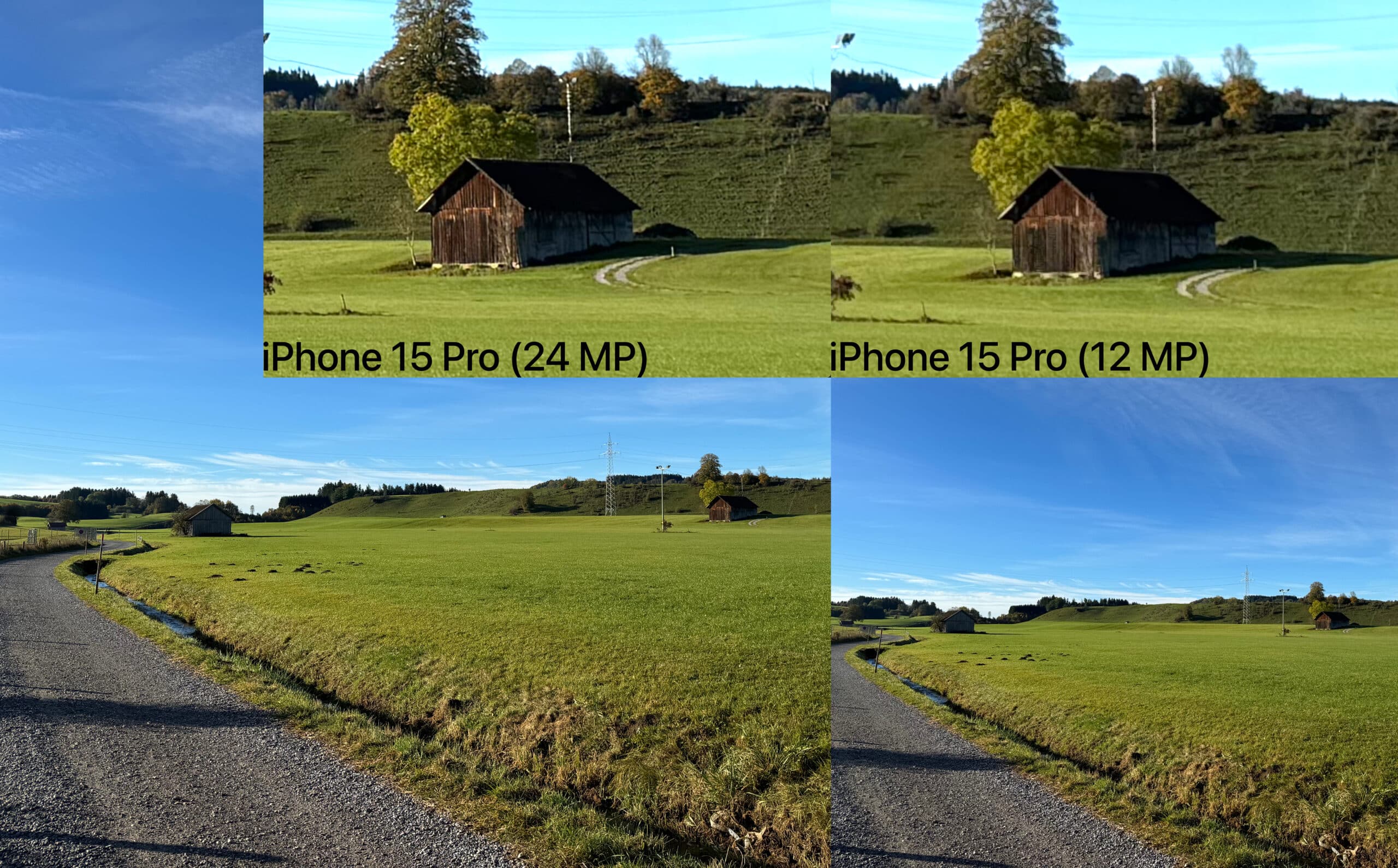 Nur wenn man stark zoomt, erkennt man Unterschiede zwischen 12 MP und 24 MP. Zu gebrauchen sind dann aber beide Bilder nicht.