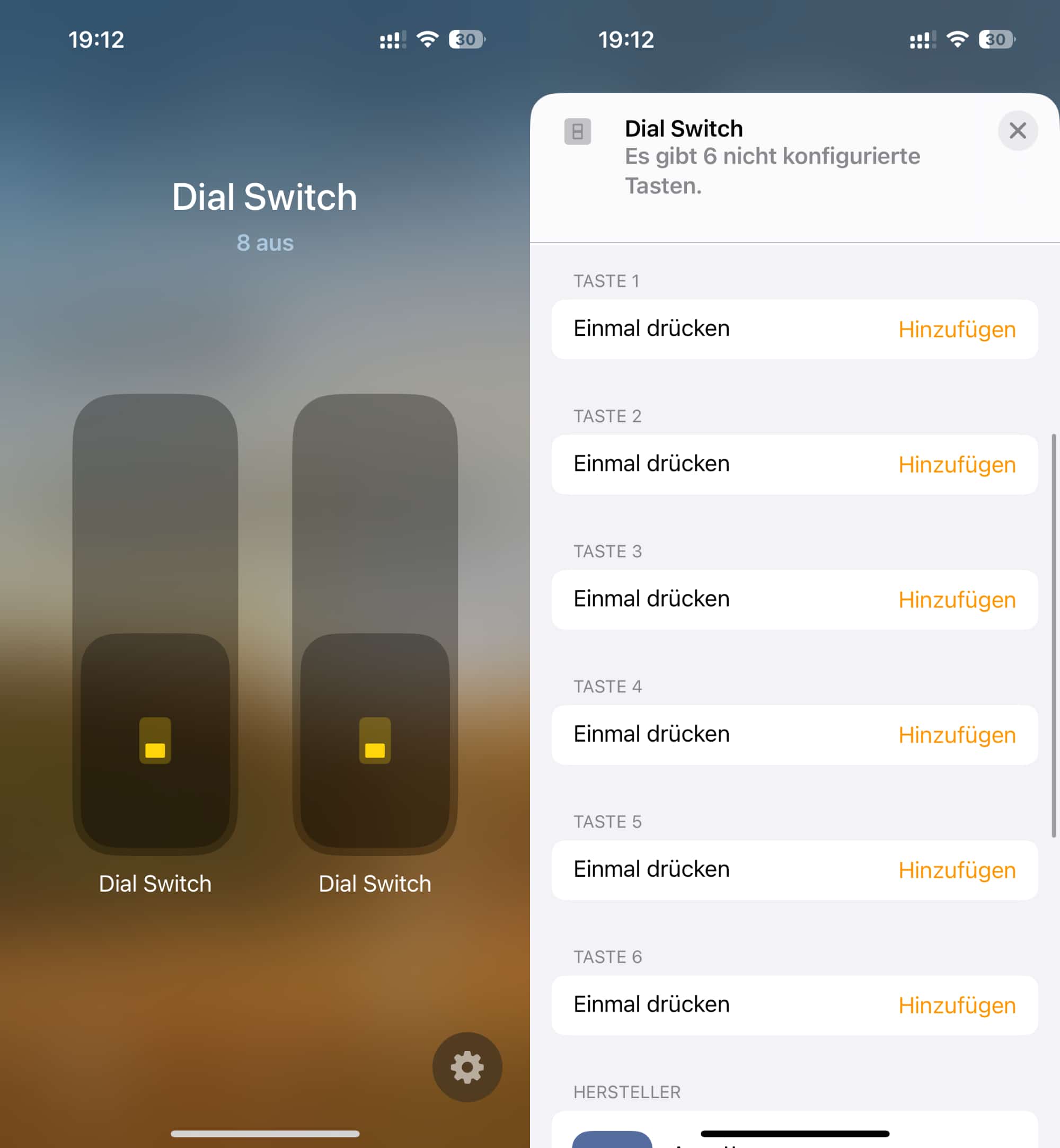 Die physischen und virtuellen Schalter des Aqara Touchscreen Dial V1 finden sich auch in HomeKit.