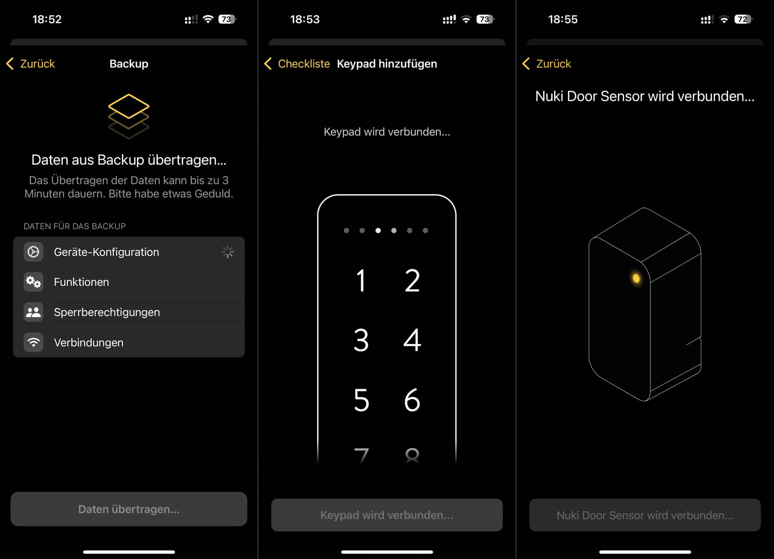 Über die Backup-Einrichtung kann man Daten von bestehenden Smart Locks übertragen.