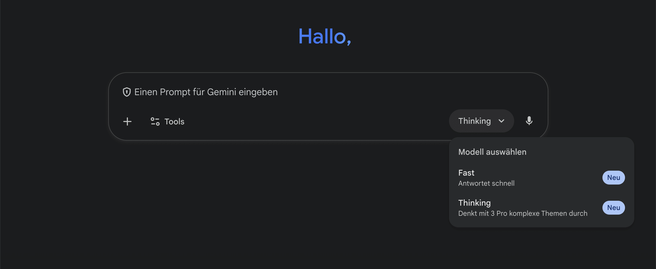Gemini im Web, Screenshot
