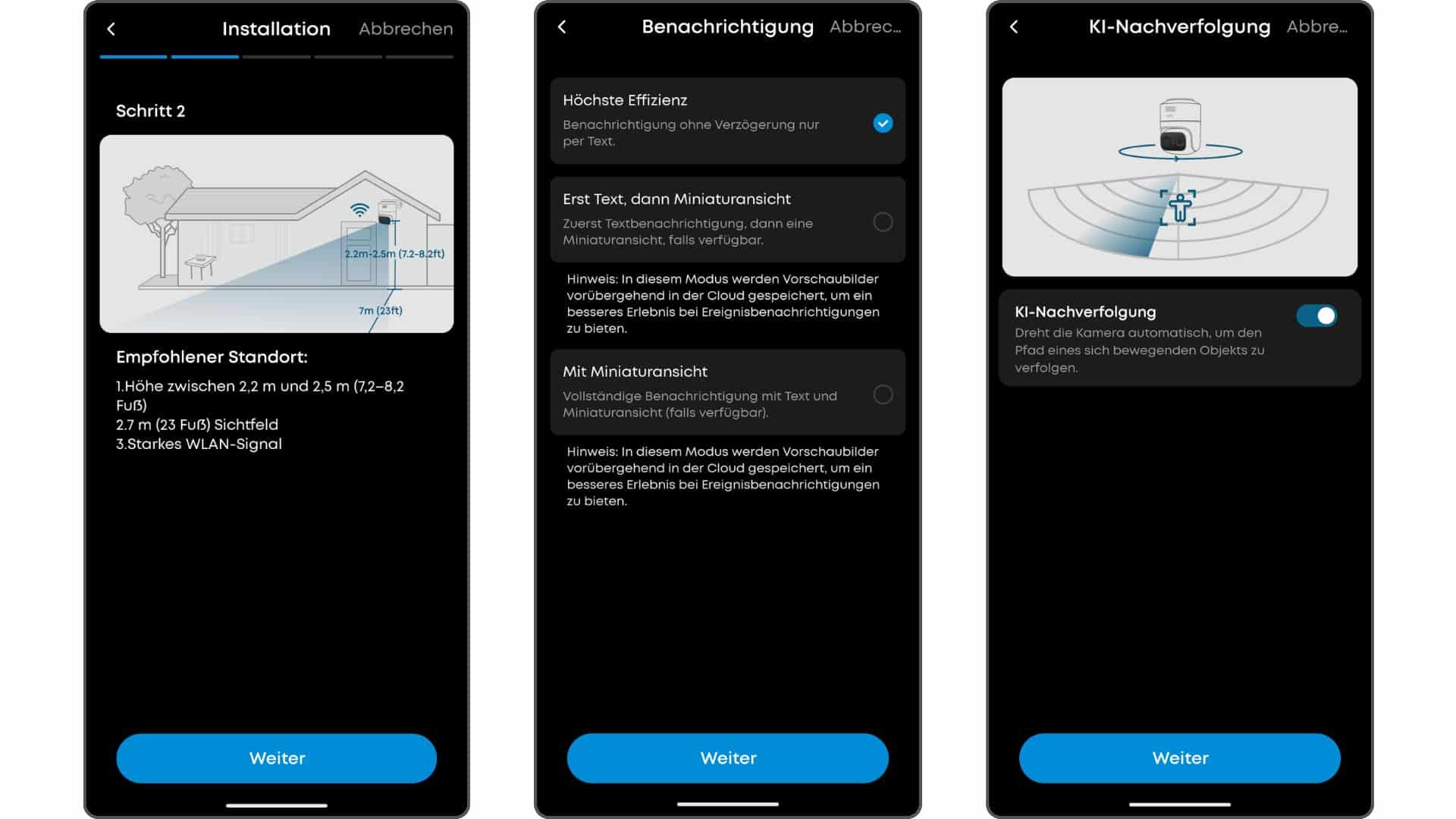 Die App navigiert durch die ersten Schritte, um alles schnell einrichten zu können.