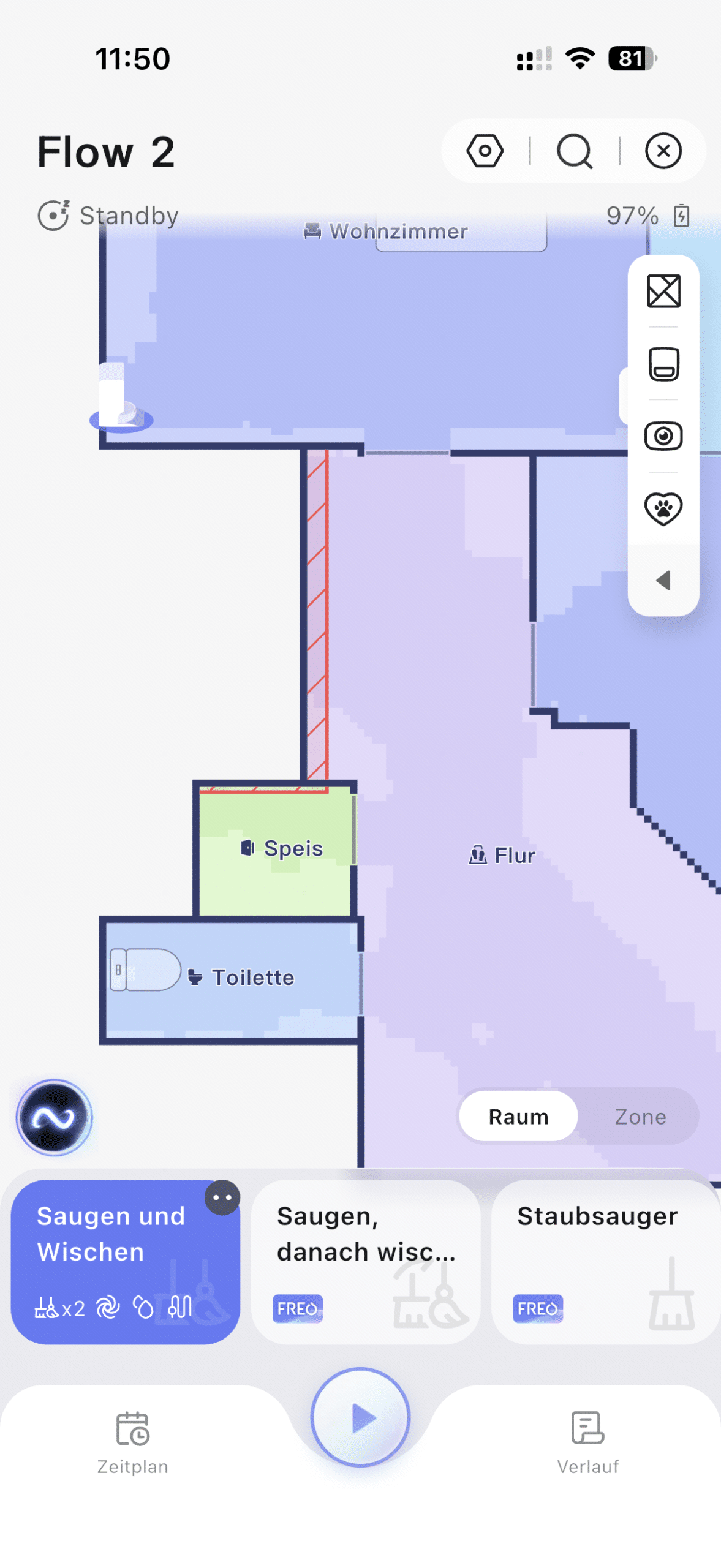 Die Navigation, Kartierung und Möbelpositionierung des Narwal Flow 2 ist wirklich gut. An offenen Treppen sollte man aber eine No-Go-Zone errichten.